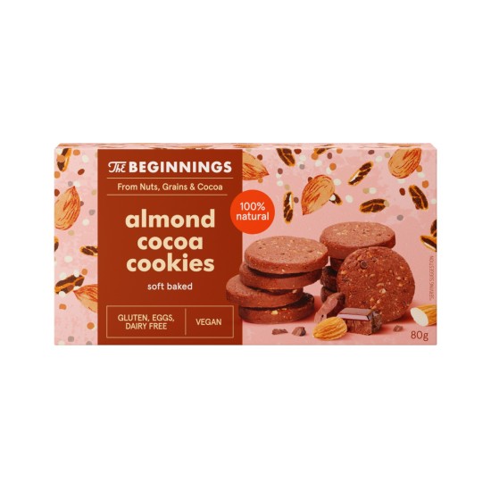 Веган бисквитки The Beginnings Бадеми с какао, 70 гр.