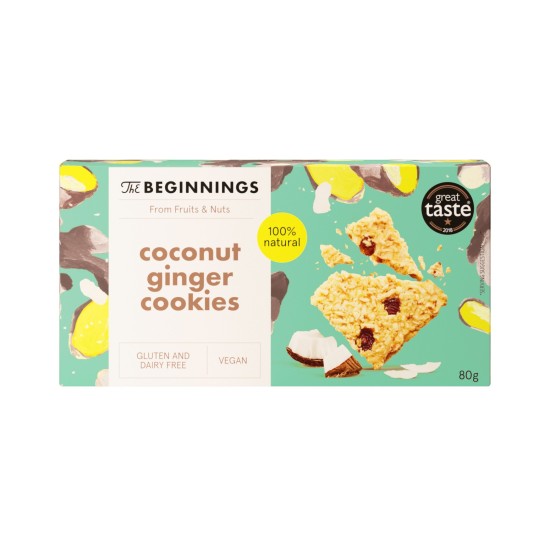 Сурови веган бисквити The Beginnings Кокос и джинджифил, 80 гр.