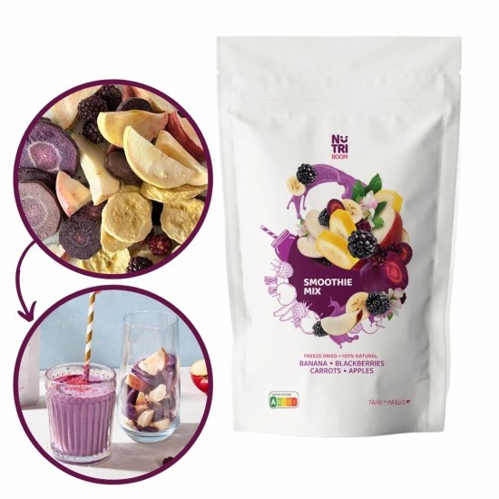 Лиофилизиран микс за смути NUTRIBOOM Power Up - банан, ябълка, черен морков, къпини