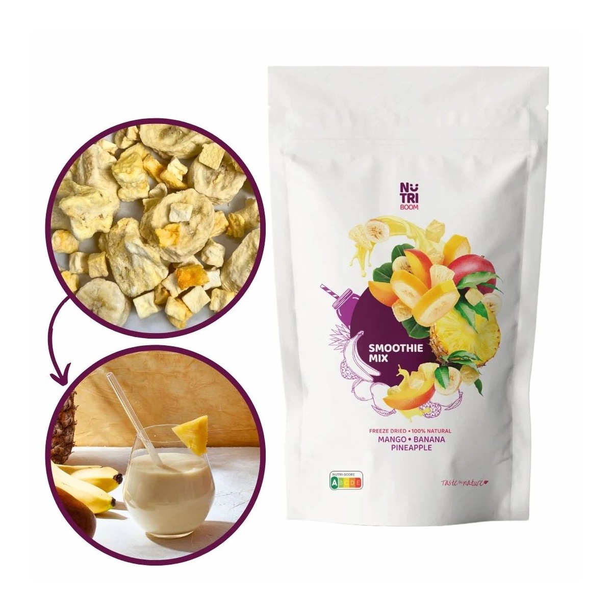 Лиофилизиран микс за смути NUTRIBOOM Tropical - банан, манго, ананас