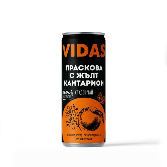 Студен чай VIDAS Праскова с жълт кантарион, без захар, 250ml. 
