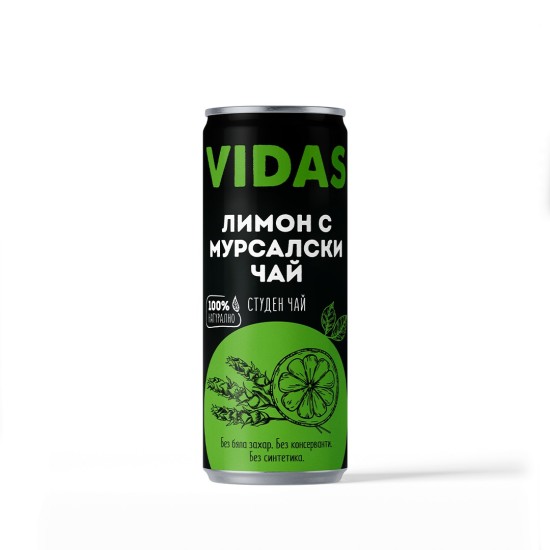 Студен чай VIDAS Лимон с мурсалски чай, без захар, 250ml. 