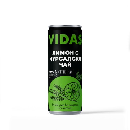 Студен чай VIDAS Лимон с мурсалски чай, без захар, 250ml. 