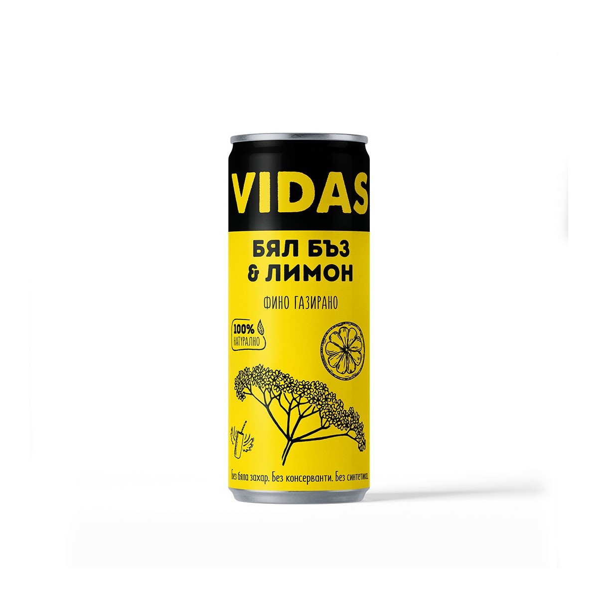 Фино газирана напитка VIDAS Бял бъз с лимон, без захар, 250ml. 